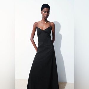 COS Atelier V-Neck Linen Maxi Dress NWT- Slip Silhouette, Open Back, Flowy Train